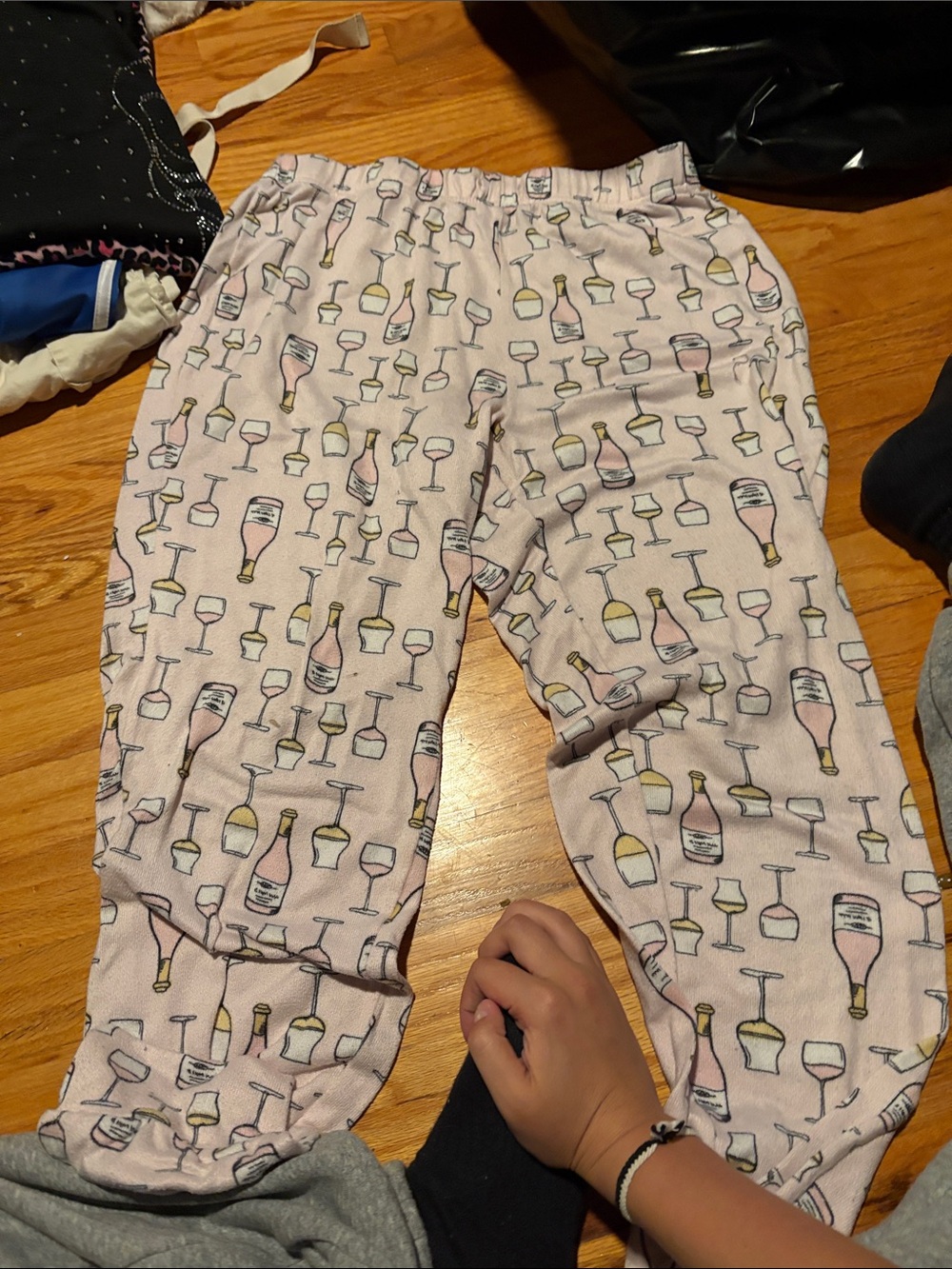 Pink Wine Glass Print Pajama Pants